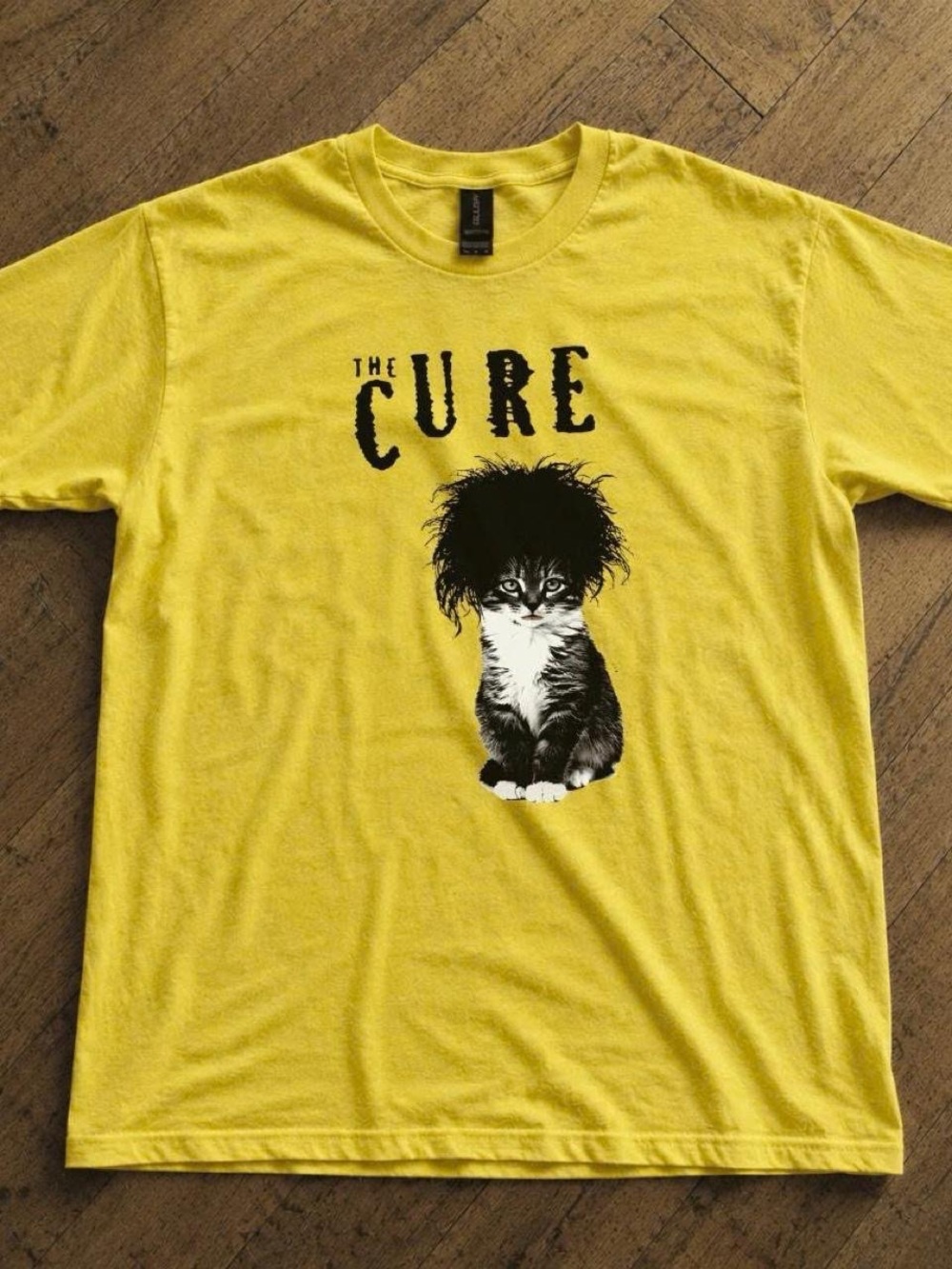 Gildan Yellow The Cure Cat Graphic Tee